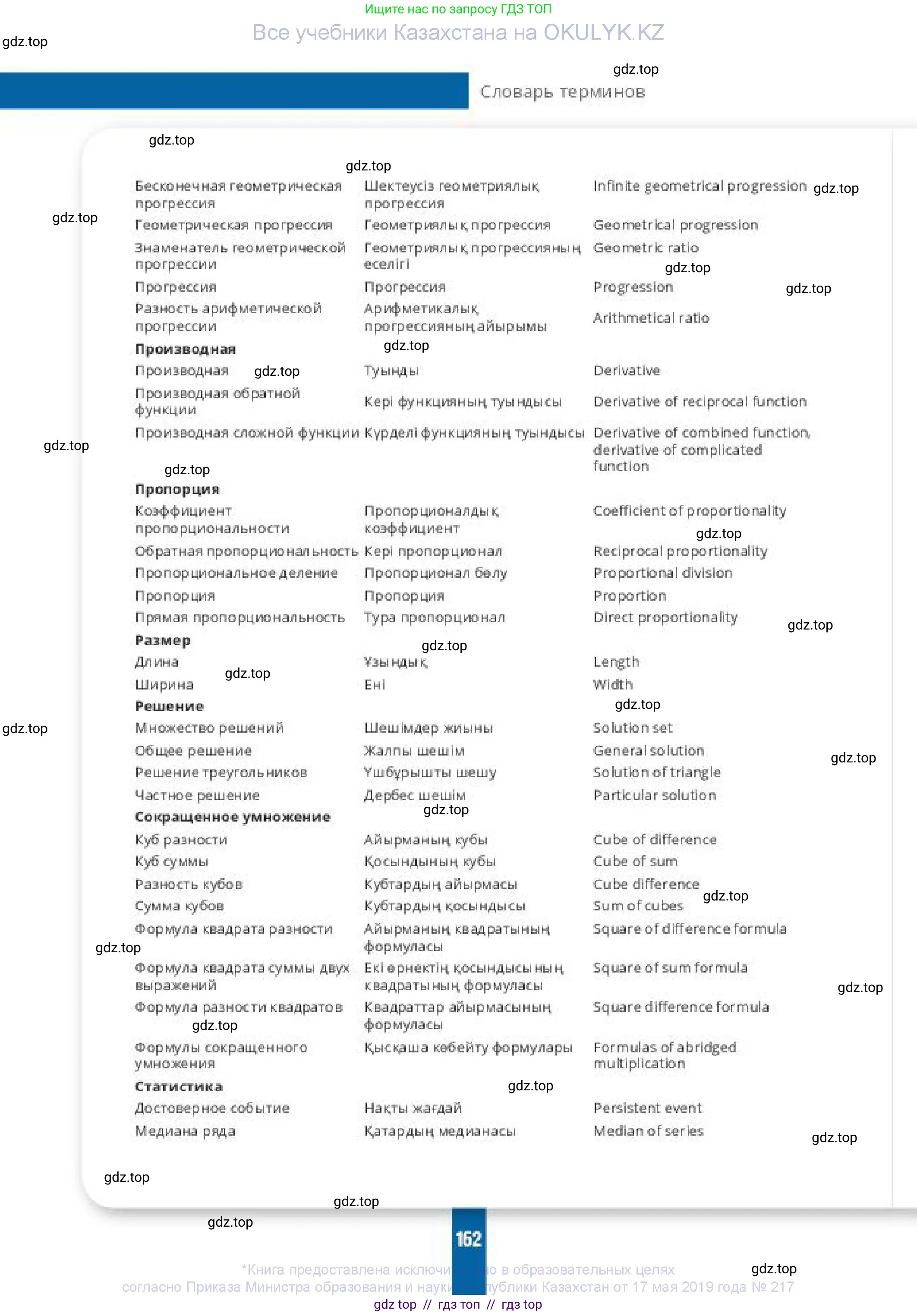 Алгебра, 10 класс Учебник, авторы: Пак Олег Владимирович, Ардакулы Дархан, Ескендирова Елена Викторовна, издательство Алматыкітап баспасы, Алматы, 2019, страница 162
