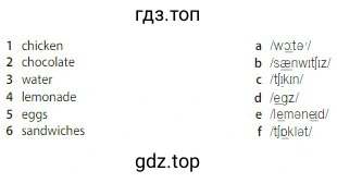 1 chicken 2 chocolate 3 water 4 lemonade 5 eggs 6 sandwiches