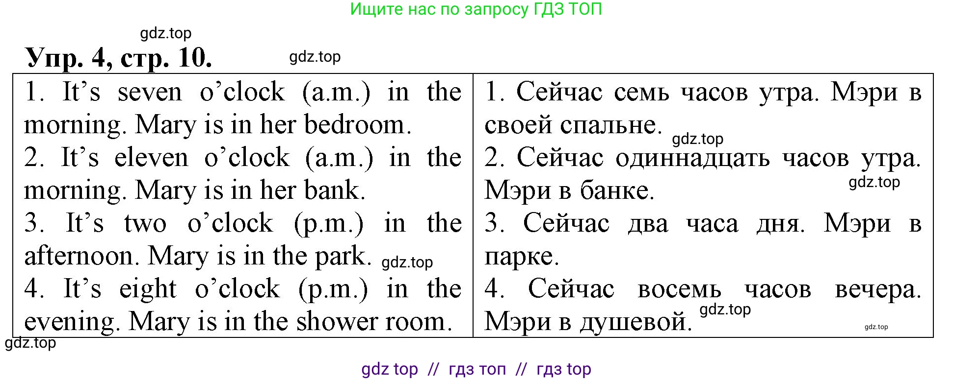 Английский язык (english), 3 класс Контрольные работы, авторы: Афанасьева Ольга Васильевна (Afanasyeva Olga), Михеева Ирина Владимировна (Mikheeva Irina), Баранова Ксения Михайловна (Baranova Ksenia), издательство Дрофа, Москва, 2018 - 2022, зелёного цвета, страница 10, номер 4, Решение