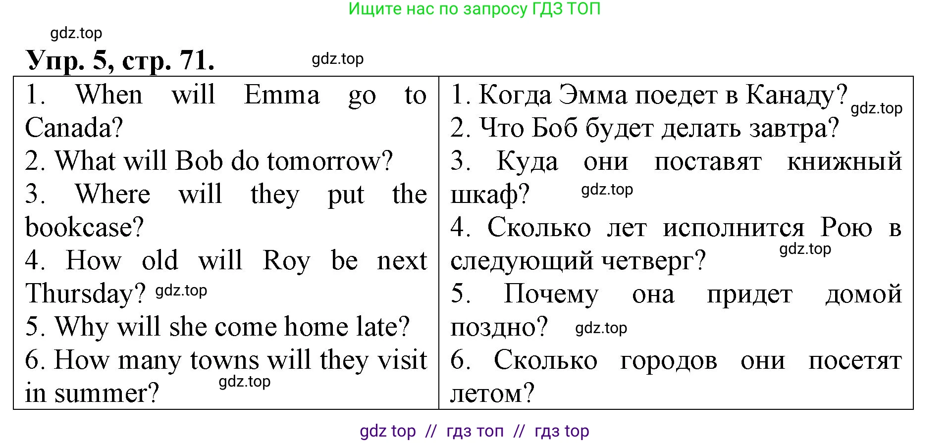 Английский язык (english), 4 класс Контрольные работы, авторы: Афанасьева Ольга Васильевна (Afanasyeva Olga), Михеева Ирина Владимировна (Mikheeva Irina), Баранова Ксения Михайловна (Baranova Ksenia), издательство Просвещение, Москва, 2016 - 2023, сиреневого цвета, страница 71, номер 5, Решение