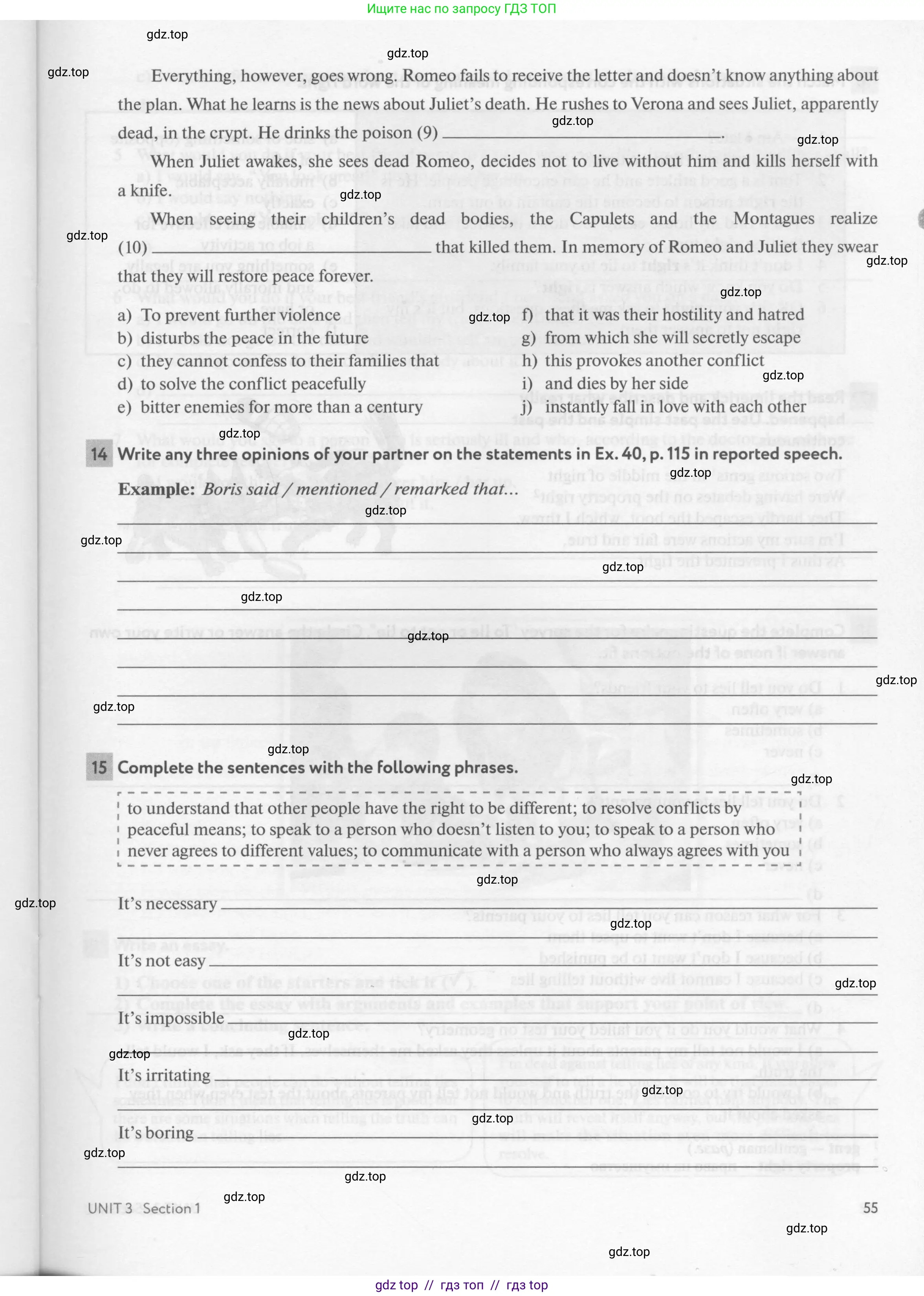 Английский язык (english), 9 класс рабочая тетрадь с контрольными работами (workbook + tests), авторы: Биболетова Мерем Забатовна, Бабушис Елена Евгеньевна, Кларк Ольга Игоревна, Морозова Алевтина Николаевна, издательство Просвещение, Москва, 2016, голубого цвета, страница 55