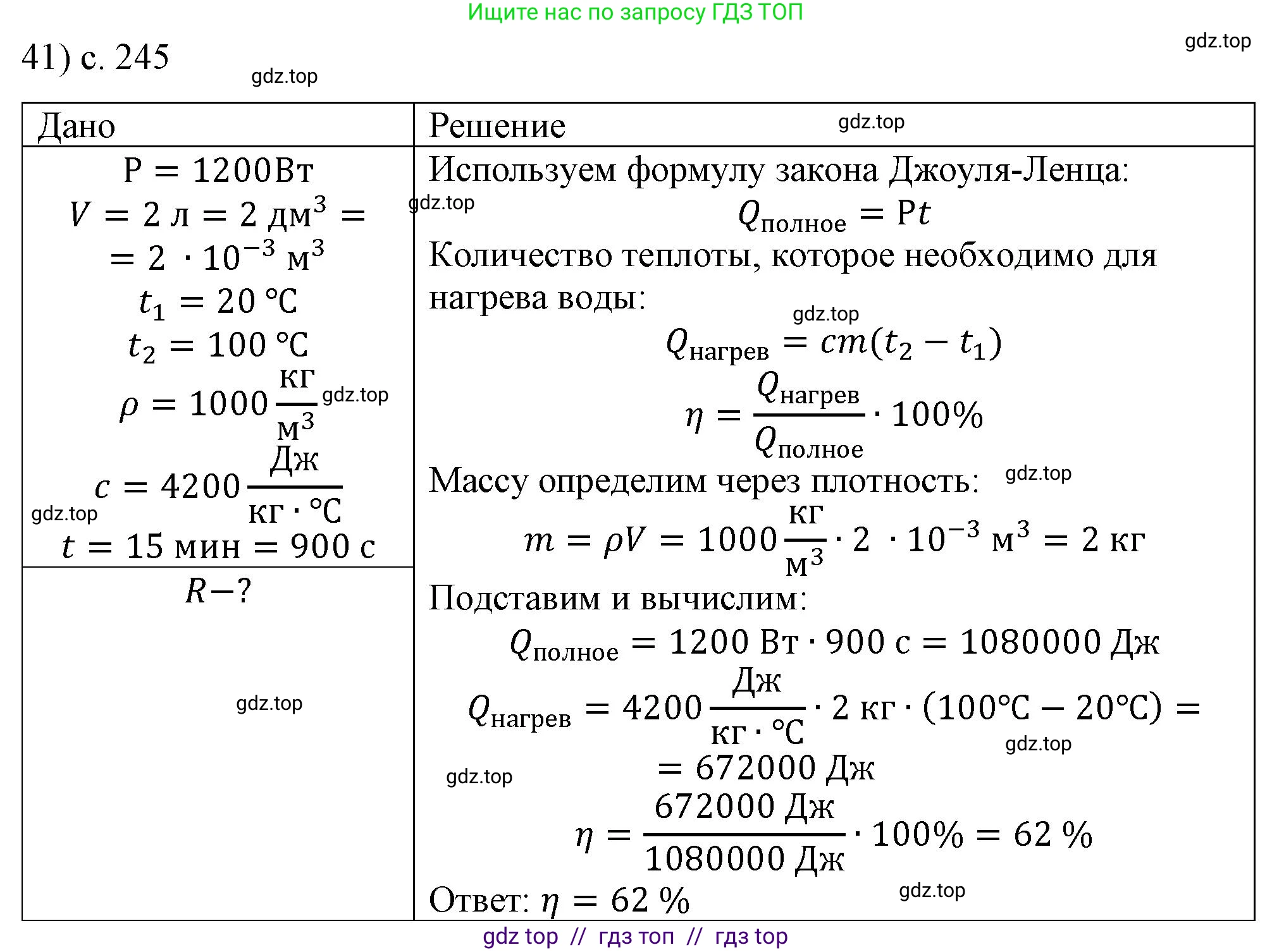 Физика, 8 класс Учебник, автор: Пёрышкин И М, издательство Просвещение, Москва, 2023, белого цвета, страница 245, номер 41, Решение 1