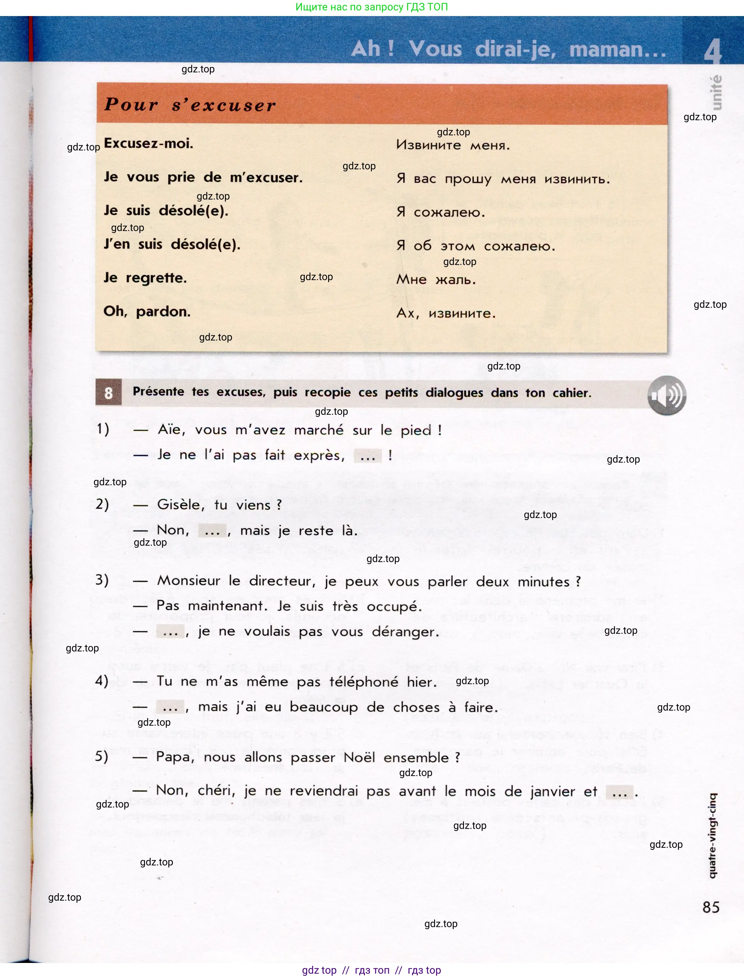 Французский язык, 7 класс Учебник, авторы: Селиванова Наталья Алексеевна (Sélivanova N), Шашурина Алла Юрьевна (Chachourina A), издательство Просвещение, Москва, 2019, страница 85