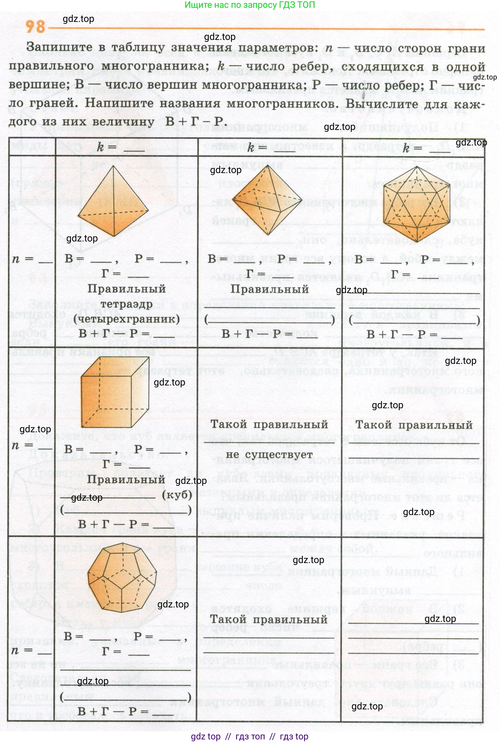 Геометрия, 10 класс рабочая тетрадь, авторы: Глазков Юрий Александрович, Юдина Ирина Игоревна, Бутузов Валентин Фёдорович, издательство Просвещение, Москва, 2020, коричневого цвета, страница 72, номер 98, Условие