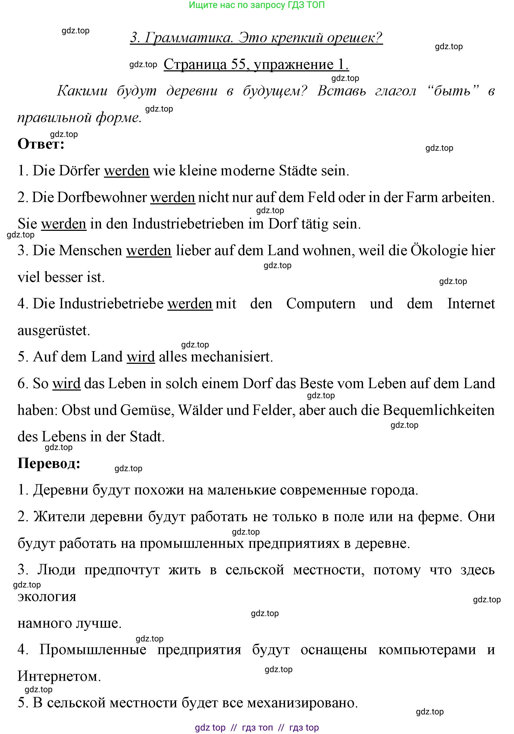 Немецкий язык (Deutsch), 7 класс рабочая тетрадь (arbeitsbuch), авторы: Бим Инесса Львовна (Bim I), Садомова Людмила Васильевна (Sadomova L), Фомичева Людмила Михайловна (Fomitschjowa L), Крылова Жанета Яковлевна (Krylowa Schaneta), издательство Просвещение, Москва, 2023, оранжевого цвета, страница 55, номер 1, Решение
