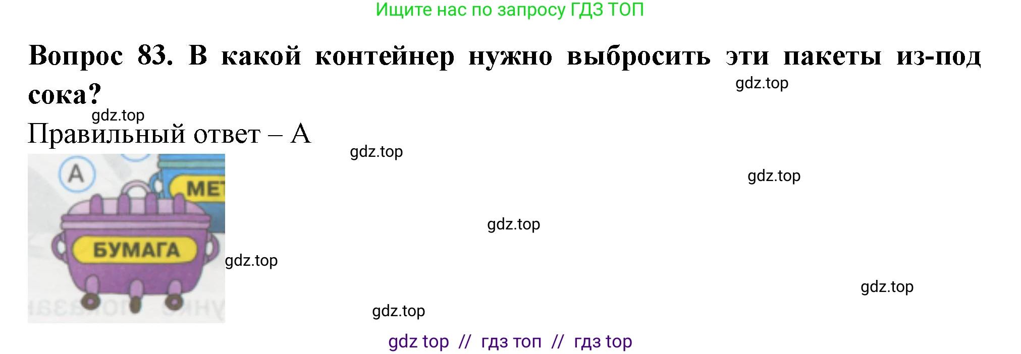 Окружающий мир, 1 класс Тесты, авторы: Плешаков Андрей Анатольевич, Гара Наталья Николаевна, Назарова З Д, издательство Просвещение, Москва, 2015, белого цвета, страница 30, номер 83, Решение