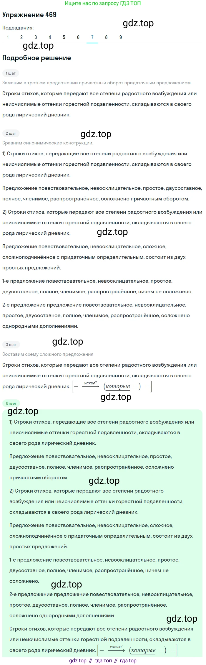 Русский язык, 8 класс Учебник, авторы: Пичугов Юрий Степанович, Еремеева Ангелина Павловна, Купалова Александра Юльевна, Леденёва В В, Лидман-Орлова Галина Кузьминична, Молодцова Светлана Николаевна, Пахнова Т М, Пименова Светлана Николаевна, Талалаева Л Ф, Фоминых Б И, издательство Просвещение, Москва, 2021, белого цвета, страница 215, номер 469, Решение 2 (продолжение 7)
